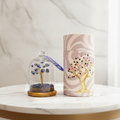 Evil eye on lapis gemstone dome garden on a marble table with a marble wall behind