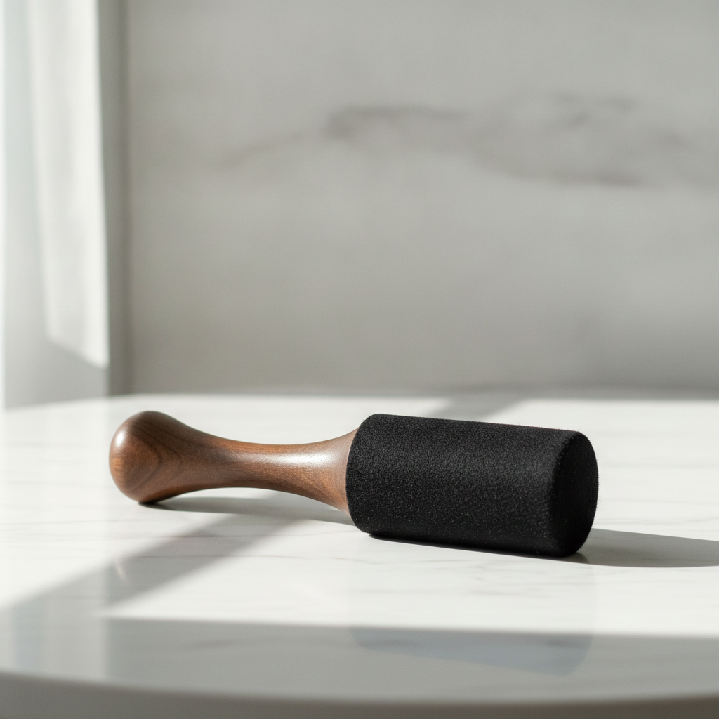 Large wooden king stick striker lying on a marble table
