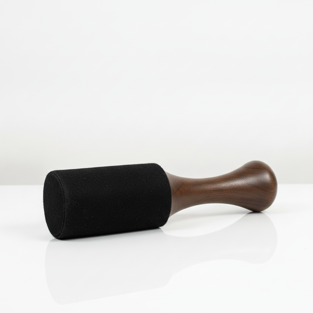 Large wooden king stick striker on a clean white surface against a white wall