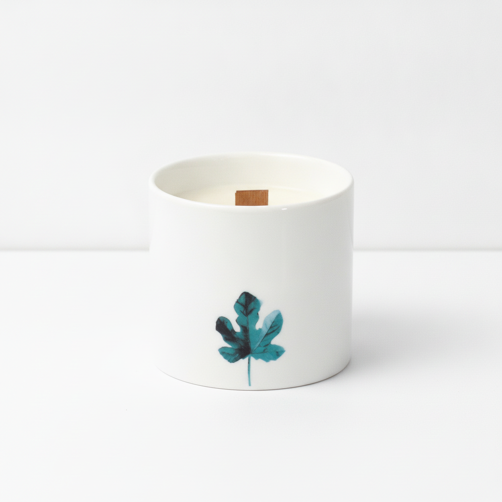 Set of 3 marsh viola botanical candles on a clean white surface against a white wall