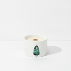 Set of 3 mulberry harvest botanical candles on a clean white surface against a white wall