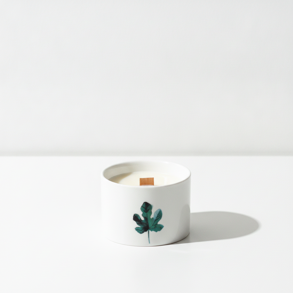 Set of 3 mulberry harvest botanical candles on a clean white surface against a white wall