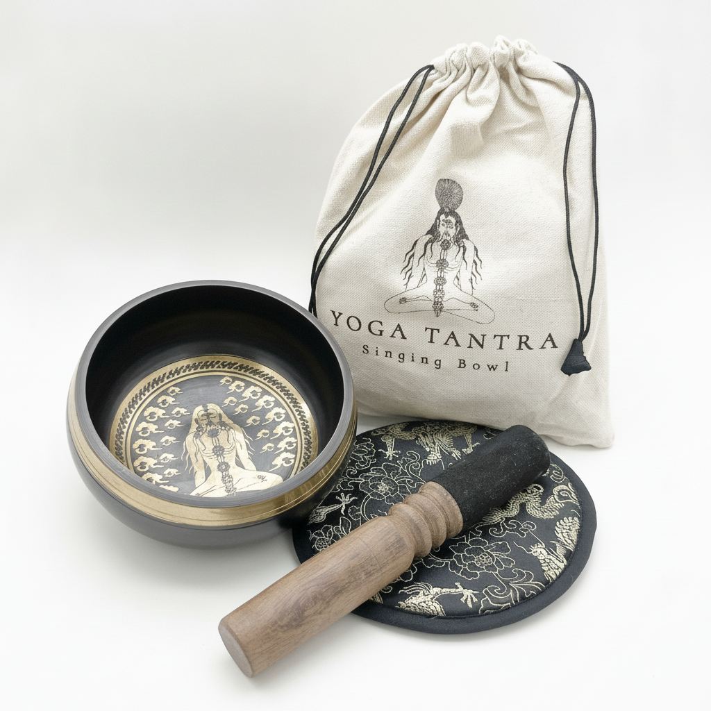 Hand Beaten & Engraved Singing Bowl Gift Set - 14cm - Yogi