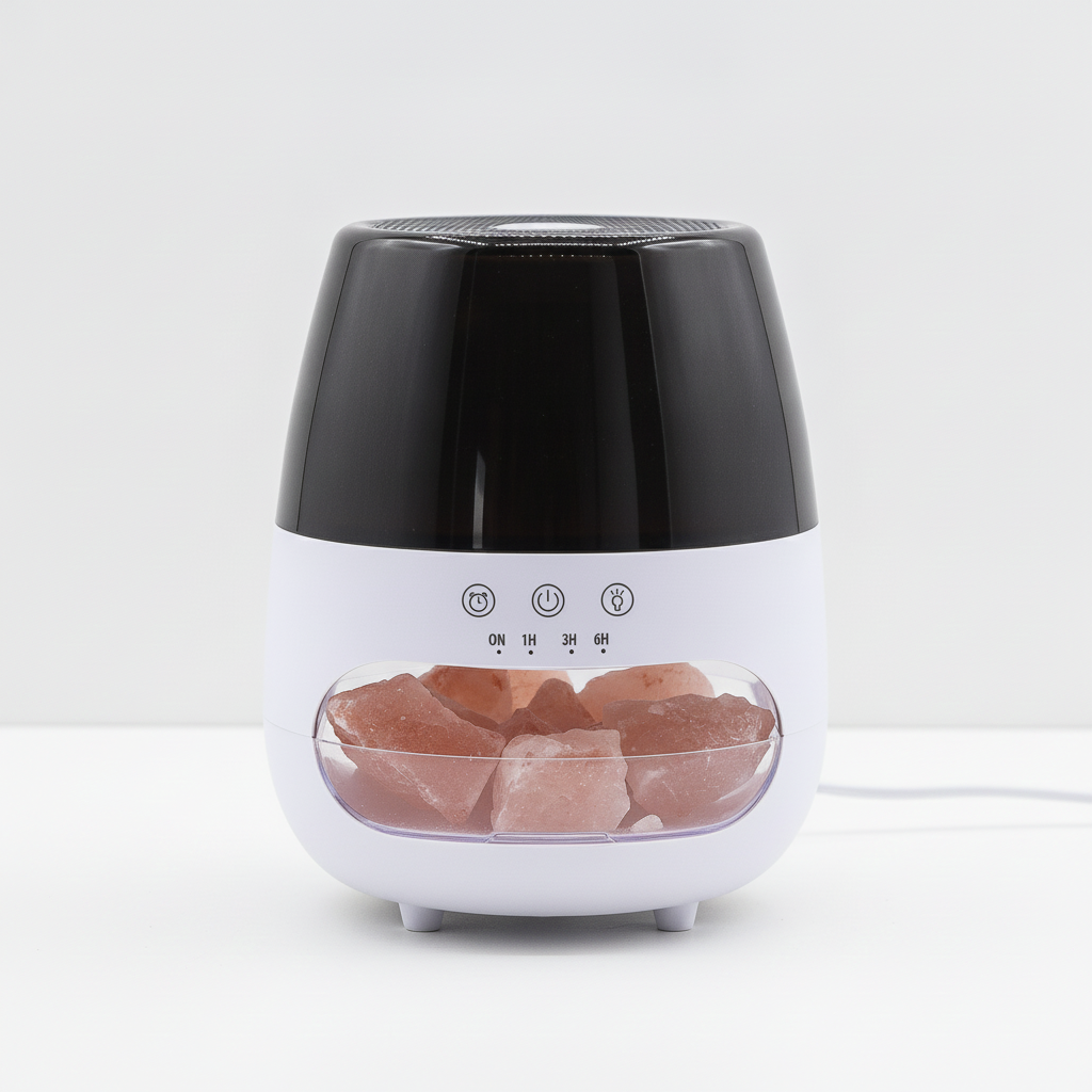 Salt stone diffuser from the front with control buttons above the salt chamber