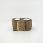 Double petrified wood tealight holder with two tealights in place