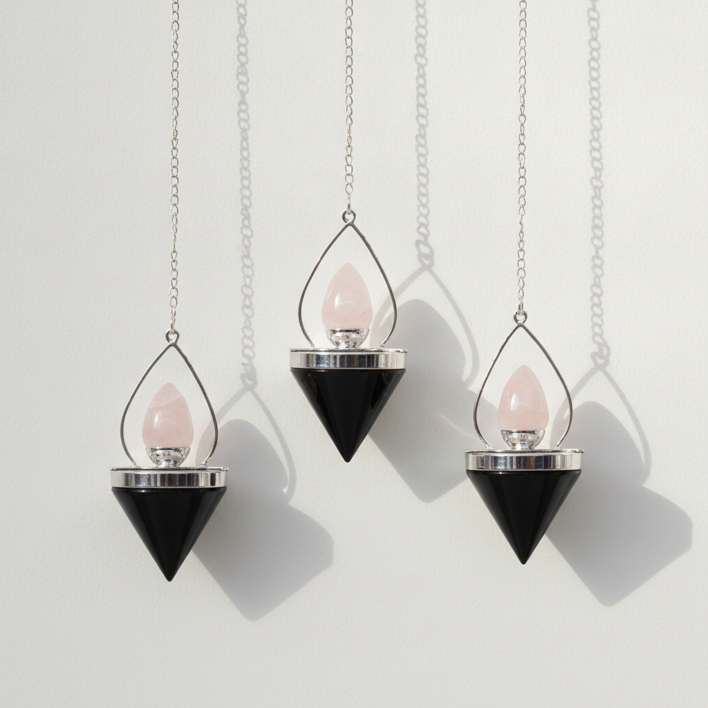 Gemstone Lantern of Life Pendulum - Black Agate & Rose Quartz