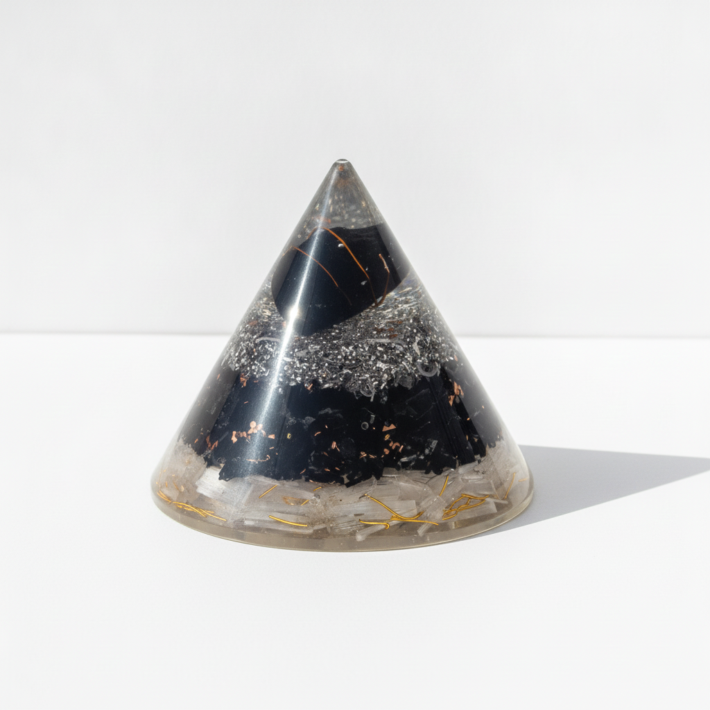Orgonite Cone - Selenite and Black Tourmaline Copper - 90 mm