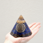 Orgonite Cone - Lapis Flower of Life - Suspended Quartz - 90 mm