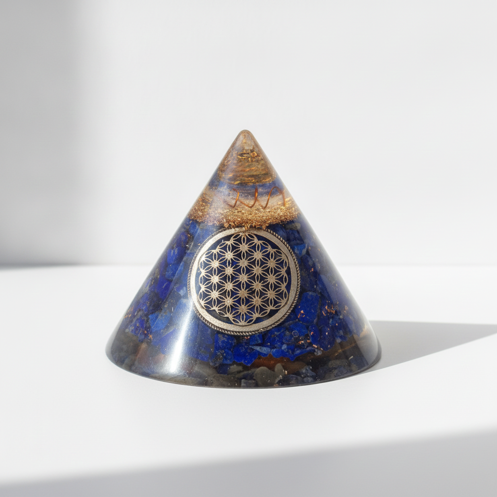Orgonite Cone - Lapis Flower of Life - Suspended Quartz - 90 mm - view 2