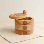 Carved wooden Celtic box with its three tiers fanned open, on cotton-rag paper - view 5