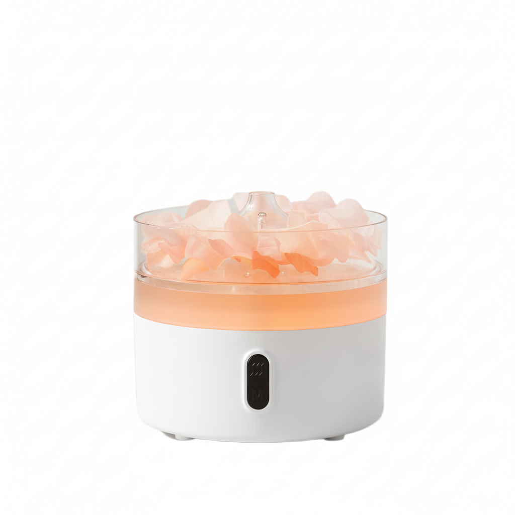 Himalayan salt aroma diffuser seen from the front, white setting