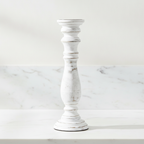 Whitewash mango wood pillar candle holder on marble