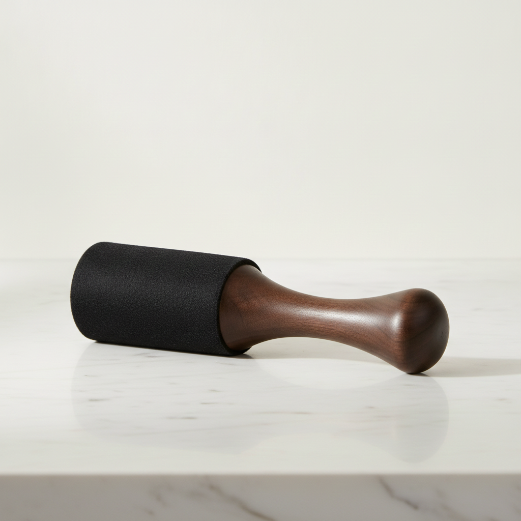 Large wooden king stick mallet on a plain white surface